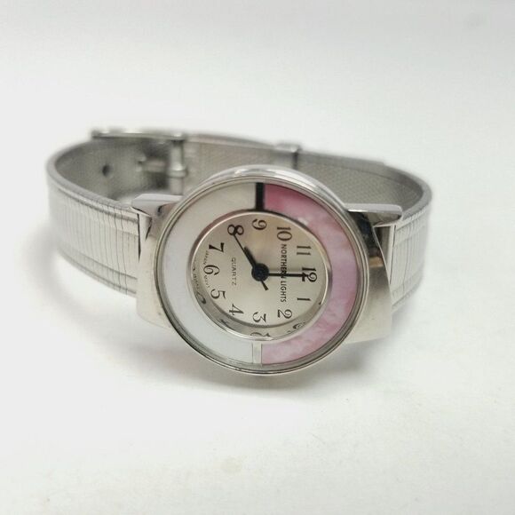 Vintage Northern Lights Pink and Silver Tone Quartz Watch, Not Working As Is - Picture 5 of 5
